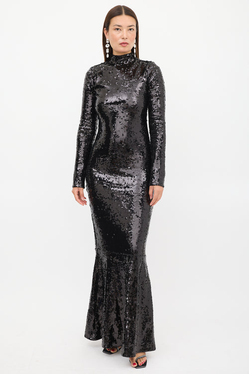 Good American Black Sequin Maxi Dress