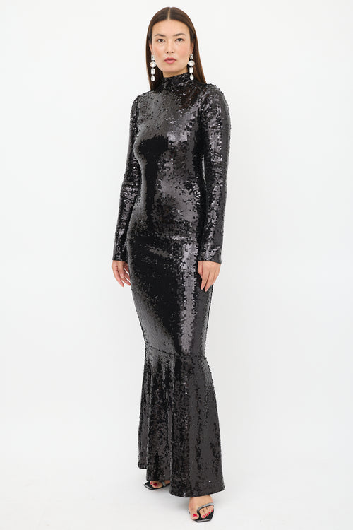 Good American Black Sequin Maxi Dress