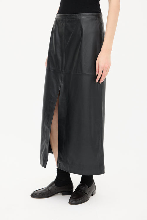 Goop Black Leather A-Line Skirt