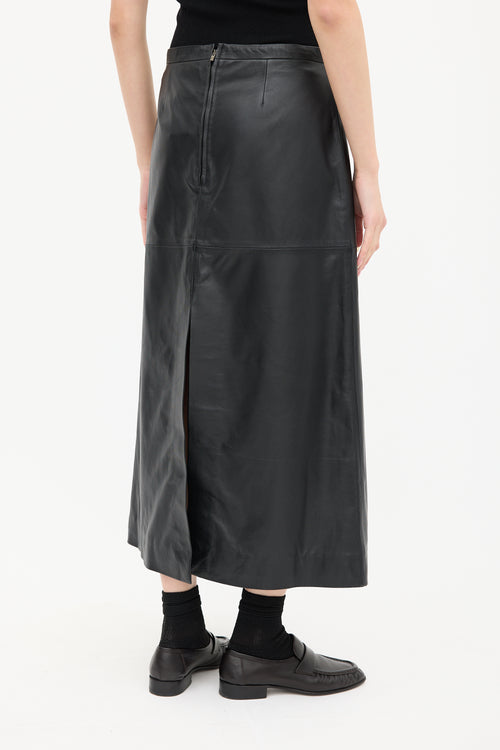 Goop Black Leather A-Line Skirt