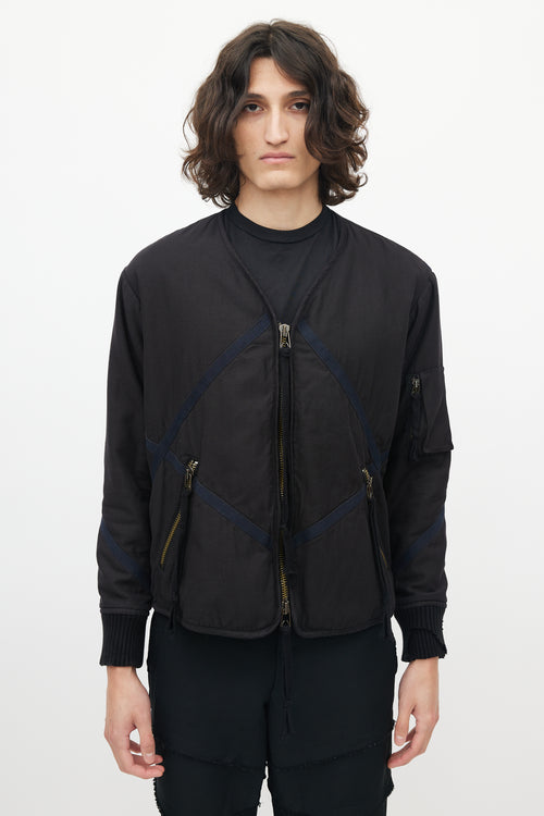 Greg Lauren Black Panelled Bomber Jacket