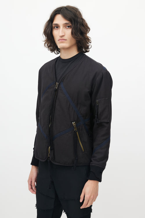 Greg Lauren Black Panelled Bomber Jacket