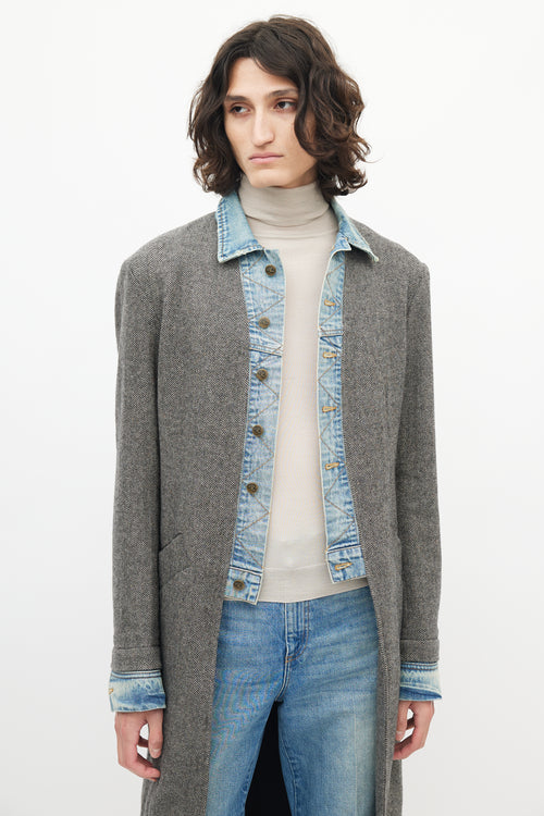 Greg Lauren Grey Denim Tweed Coat