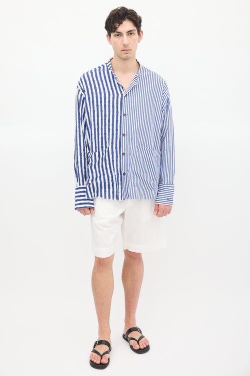 Greg Lauren X Paul & Shark Blue & White Contrast Striped Shirt