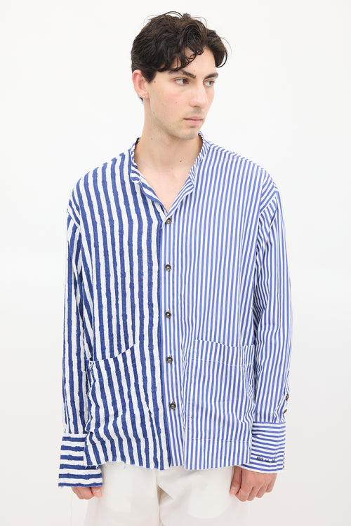 Greg Lauren X Paul & Shark Blue & White Contrast Striped Shirt