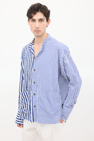 Greg Lauren X Paul & Shark Blue & White Contrast Striped Shirt