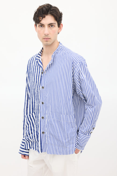 Greg Lauren X Paul & Shark Blue & White Contrast Striped Shirt