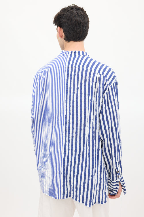 Greg Lauren X Paul & Shark Blue & White Contrast Striped Shirt