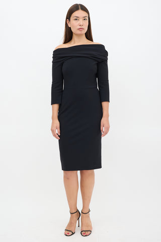 Greta Constantine Black Off Shoulder Midi Dress