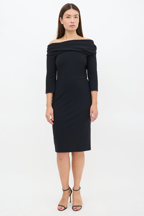 Greta Constantine Black Off Shoulder Midi Dress