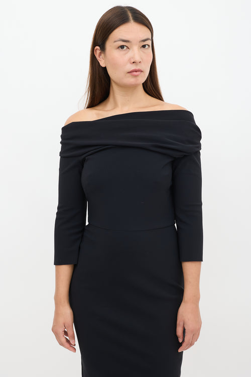 Greta Constantine Black Off Shoulder Midi Dress