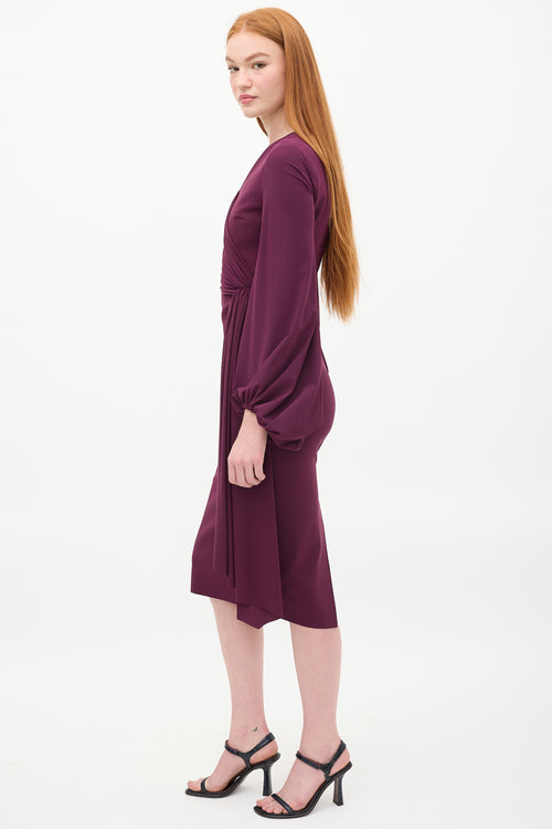 Greta Constantine Purple Gathered Drape Afra Midi Dress