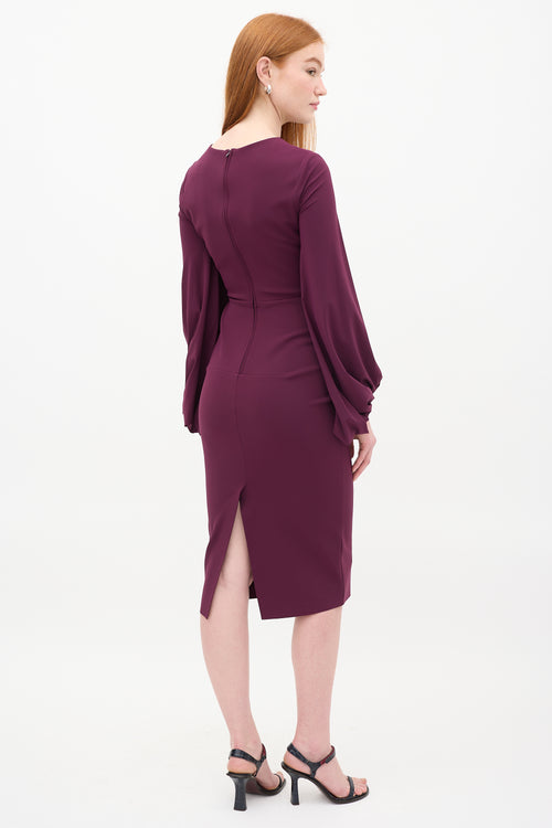 Greta Constantine Purple Gathered Drape Afra Midi Dress