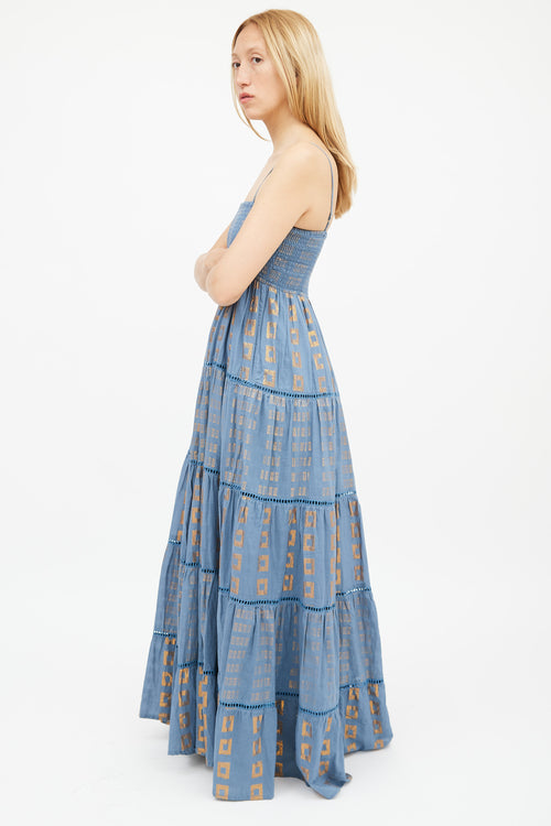 Guadalupe Blue & Gold Lurex Tiered Dress
