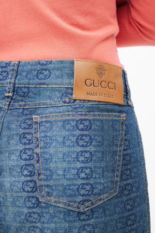 Gucci 2006 Blue Monogram Denim Mini Skirt