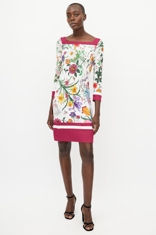 Gucci 2013 White & Multicolour Floral Print Dress