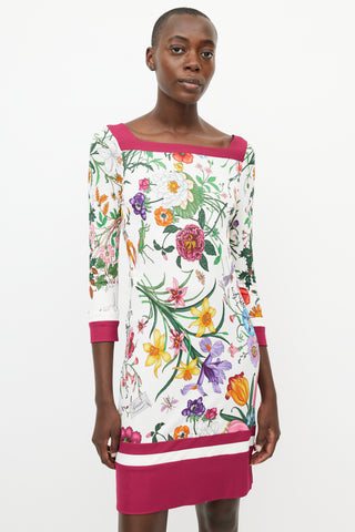 Gucci 2013 White & Multicolour Floral Print Dress