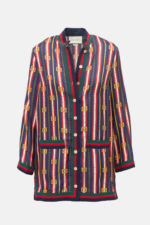 Gucci 2018 Silk GG Chain Stripe Shirt