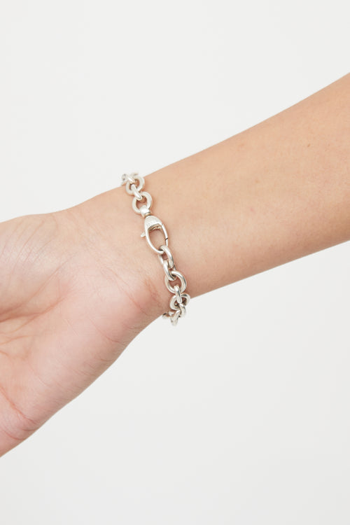  Sterling Silver Rolo Link Plate Bracelet