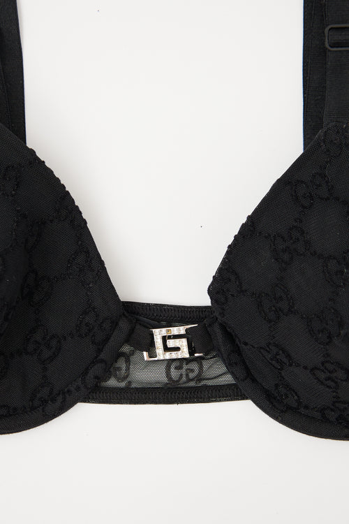 Gucci 1998 Black GG Monogram Lingerie Set