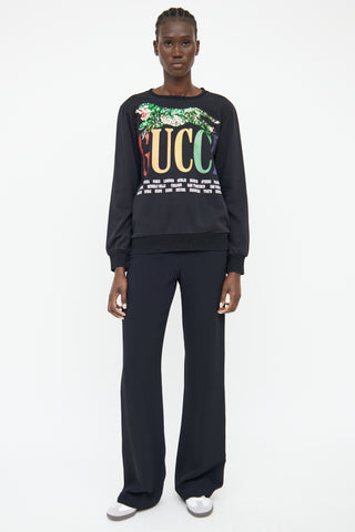 Gucci Black Cities Sequin Embellished Long Sleeve Sweater