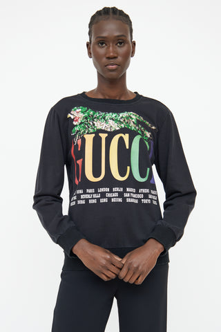 Gucci Black Cities Sequin Embellished Long Sleeve Sweater