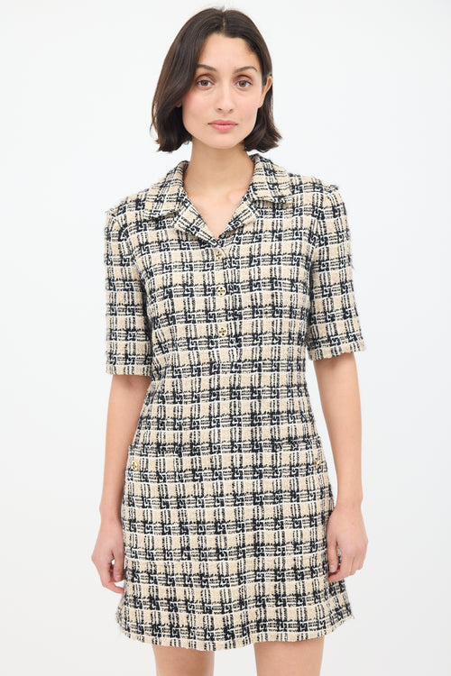 Gucci Beige & Black Tweed Short Sleeve Dress