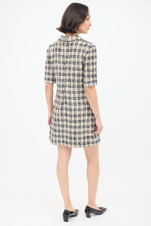 Gucci Beige & Black Tweed Short Sleeve Dress