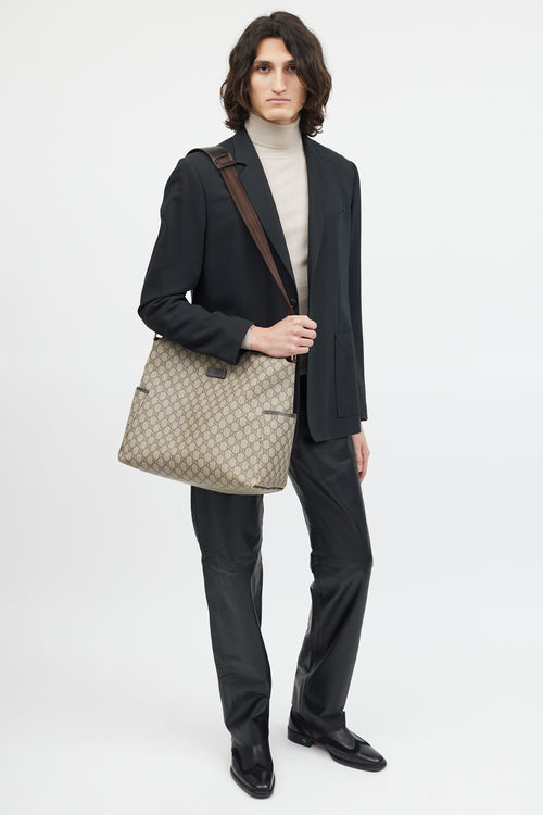 Gucci Beige & Brown GG Supreme Canvas Messenger Diaper Bag