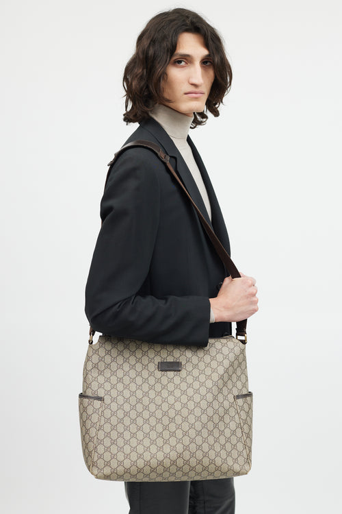 Gucci Beige & Brown GG Supreme Canvas Messenger Diaper Bag