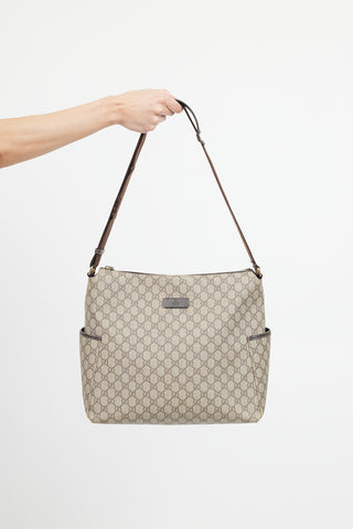 Gucci Beige & Brown GG Supreme Canvas Messenger Diaper Bag