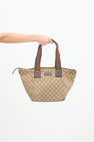 Gucci Brown & Multicolour Monogram Striped Tote