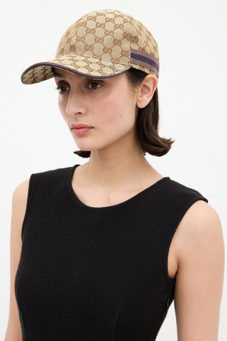 Gucci Beige & Purple GG Canvas Web Baseball Hat