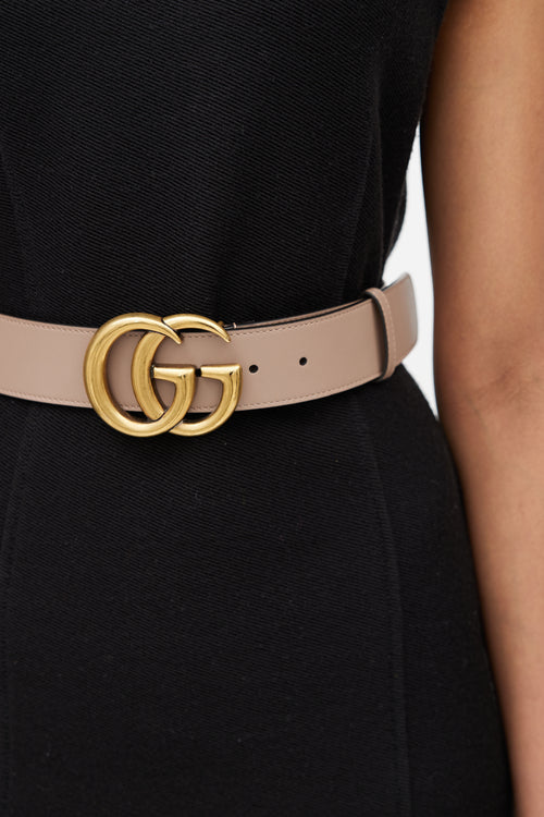 Gucci Beige & Gold Marmont Leather Belt