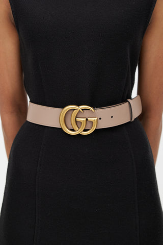 Gucci Beige & Gold Marmont Leather Belt