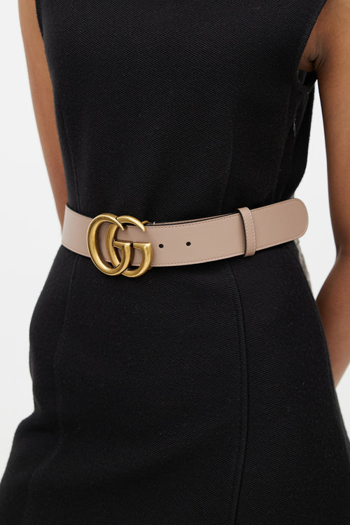 Gucci Beige & Gold Marmont Leather Belt