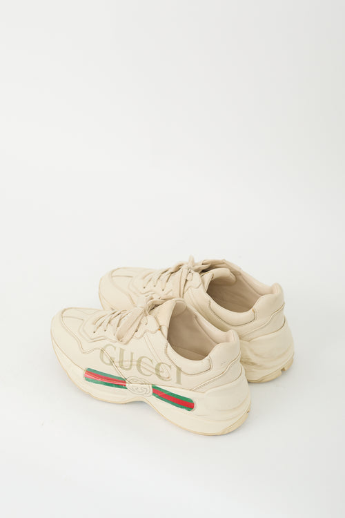 Gucci Beige Leather Rhyton Logo Sneaker