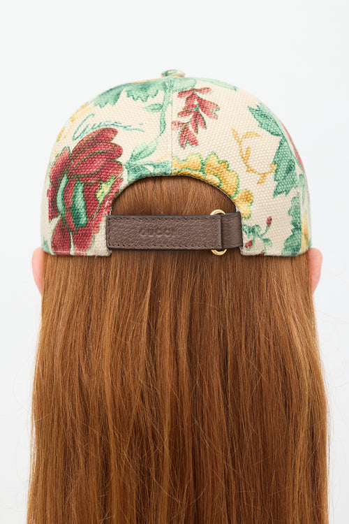 Gucci Beige & Multicolour Linen Floral Baseball Hat