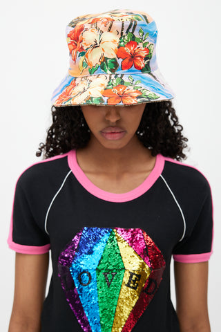 Gucci Beige & Multicolour Reversible Floral Monogram Bucket Hat