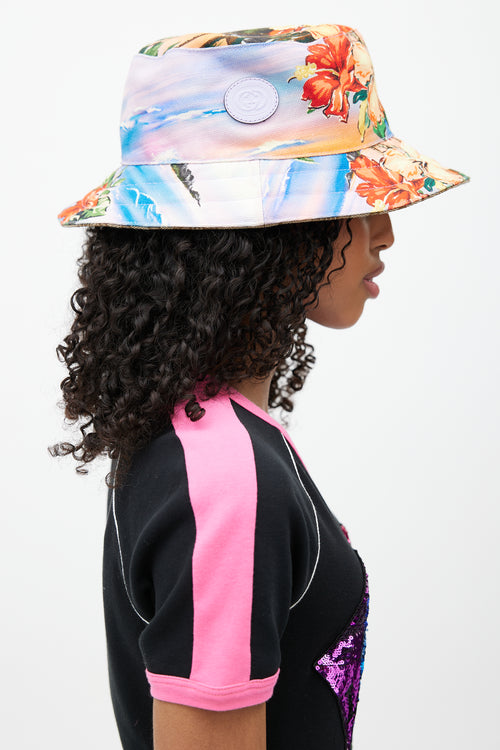 Gucci Beige & Multicolour Reversible Floral Monogram Bucket Hat