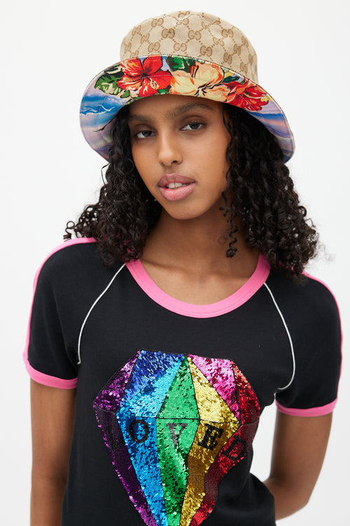 Gucci Beige & Multicolour Reversible Floral Monogram Bucket Hat