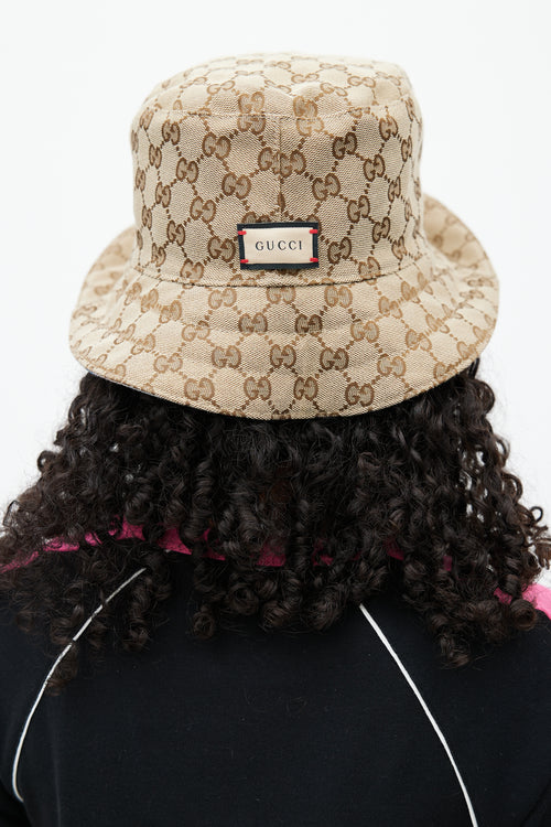 Gucci Beige & Multicolour Reversible Floral Monogram Bucket Hat