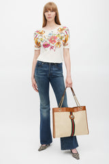 Gucci Beige & Multicolour Striped Rajah Tote