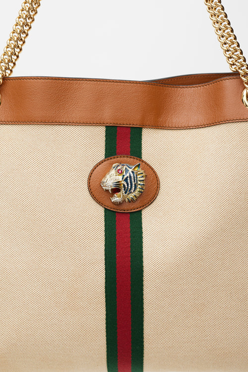 Gucci Beige & Multicolour Striped Rajah Tote