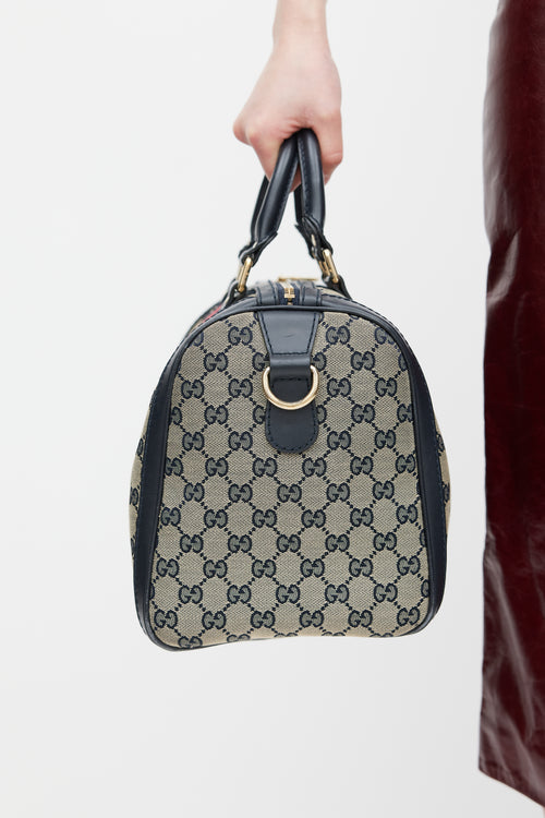 Gucci Brown & Navy Monogram Boston Webbed Bag