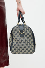 Gucci Brown & Navy Monogram Boston Webbed Bag
