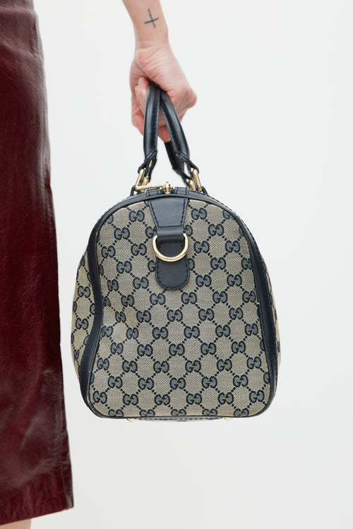 Gucci Brown & Navy Monogram Boston Webbed Bag
