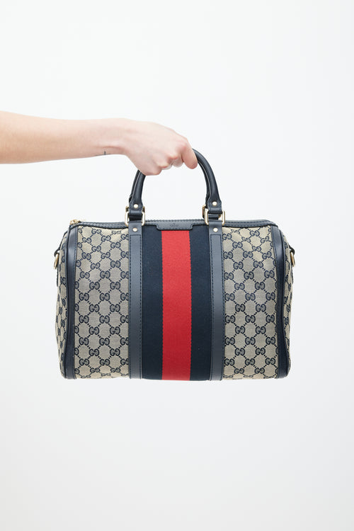 Gucci Brown & Navy Monogram Boston Webbed Bag