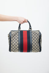Gucci Brown & Navy Monogram Boston Webbed Bag