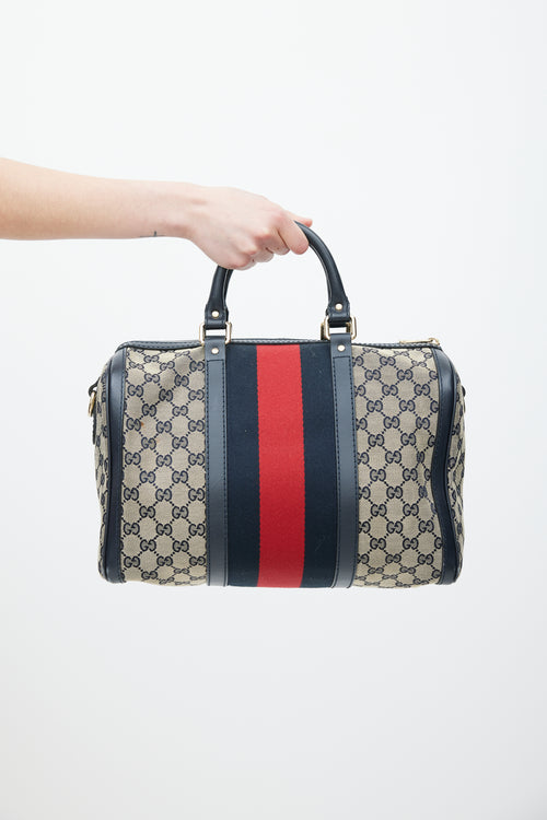 Gucci Brown & Navy Monogram Boston Webbed Bag